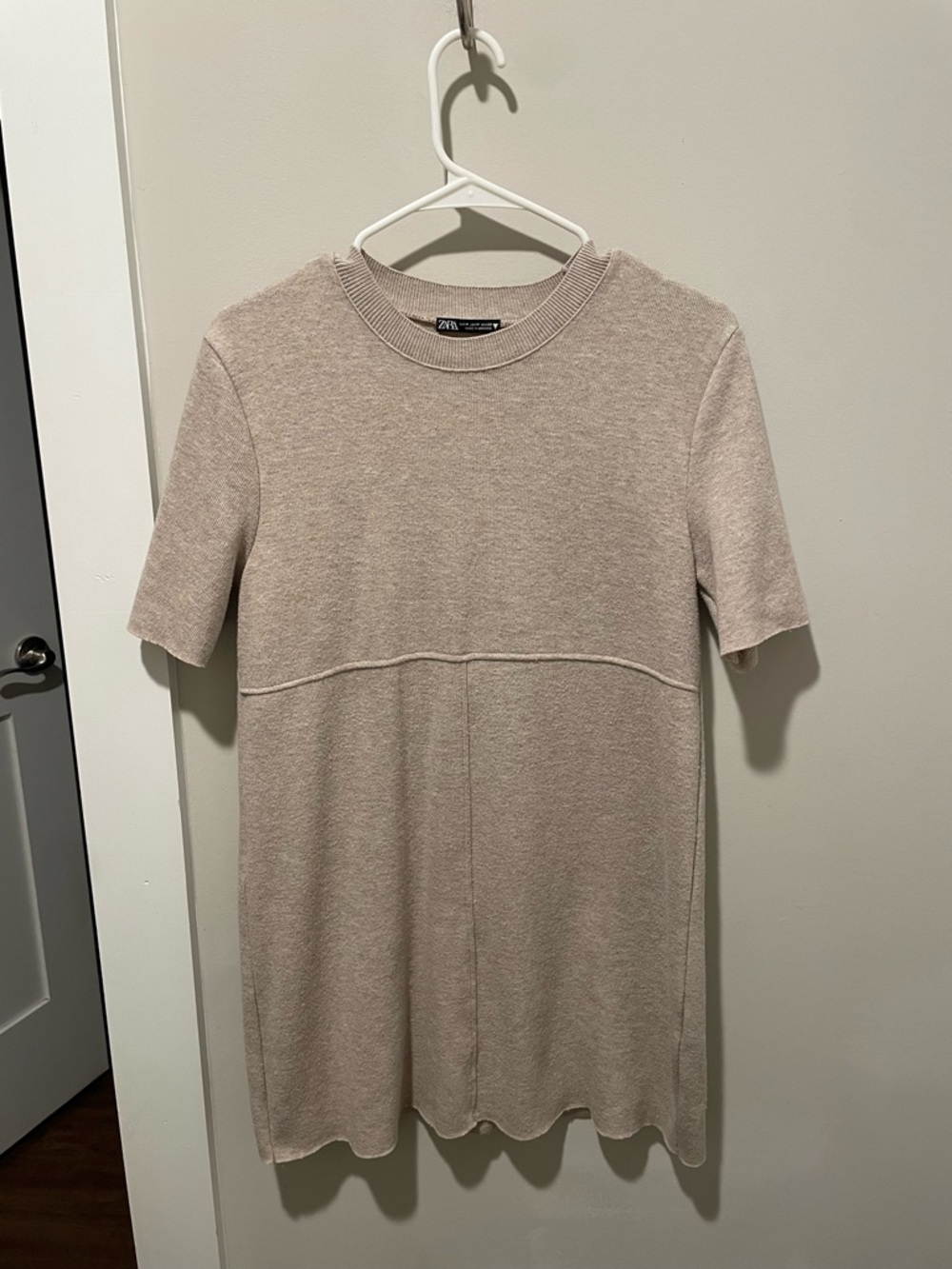 ZARA Short Sleeve Knit Mini Dress Tan Size M